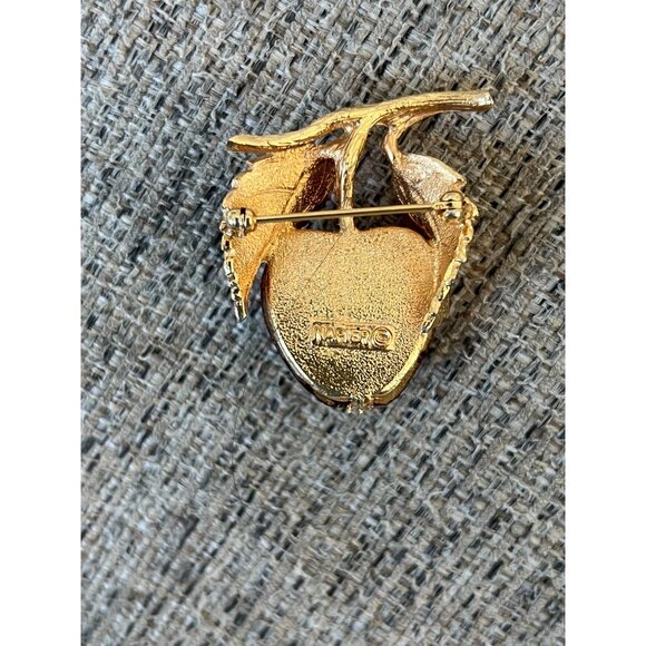 Vintage Napier Red Apple Jelly Belly Brooch With Gold Leaves - Picture 2 of 5